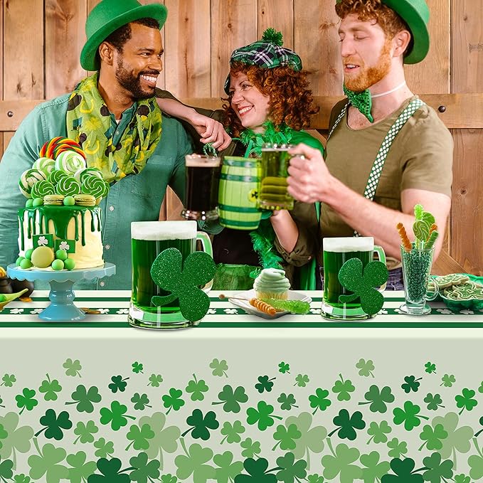 Childom 2 Pack St Patricks Day Tablecloth,St Patricks Day Decorations 54" x 108" Disposable Plastic Tablecloth,St. Patrick's Day Plastic Table Cover for Party Supplies,Indoor,Outside,Home,Dinner