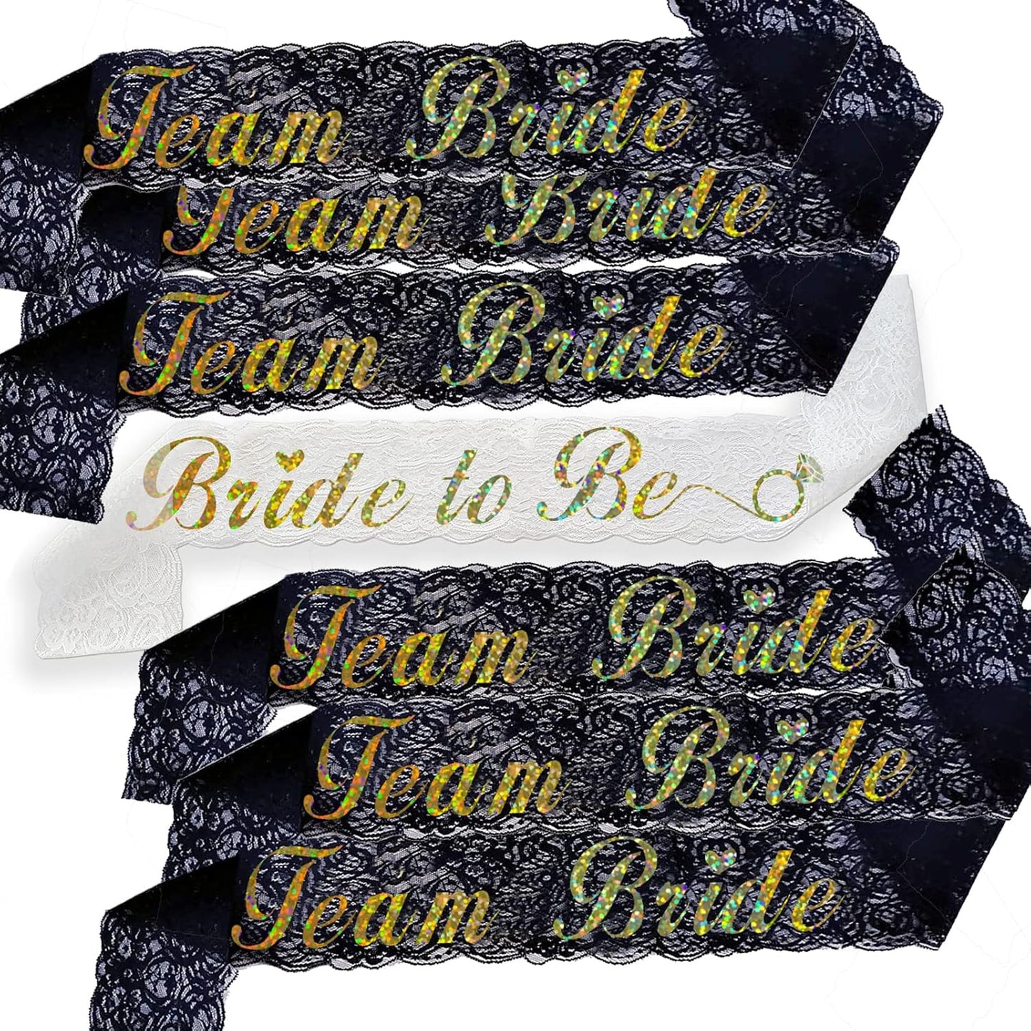 Team Bride Sash Set- 1 White Lace Bride to Be Sash and 6 Team Bride Sashes for Bachelorette Party Supplies