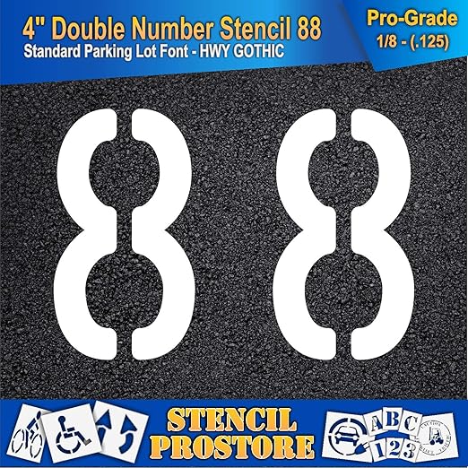 Pavement, Curb, and WheelStop Stencils - 4 inch Double Number Stencil - (88) - 4" x 5.5" x 1/8" (128 mil) - Pro-Grade