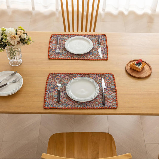Boho Embroidery Table Runner Accessories Set of 4 Geometry Fall Kitchen Dining Table Decoration for Home Party Decor 13x18inch