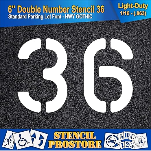 Pavement, Curb, and WheelStop Stencils - 6 inch Double Number Stencil - (36) - 6" x 9" x 1/16" (63 mil) - Light-Duty