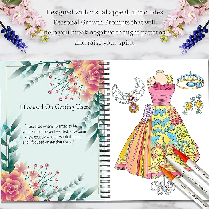 Kalysky Adults Coloring Books for Women Set - Relaxation Coloring Book and 36 Color Coloring Markers for Adults, Spiral Binding,Women's Freedom and Stress Relief
