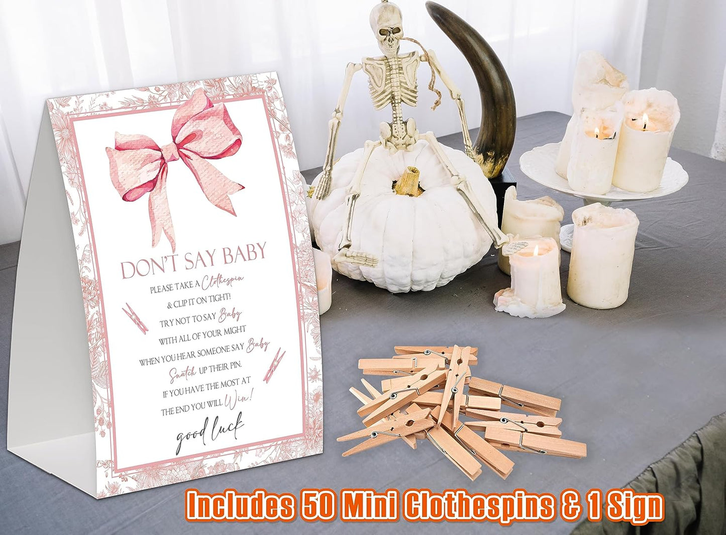 Pink Bow Shower Decorations,Don't Say Baby Baby Shower Game,Gender Neutral Baby Shower Decorations,Small Clothespin Game,Baby Shower Ideas,Baby Shower Games 50 Guest,Fall Party Games