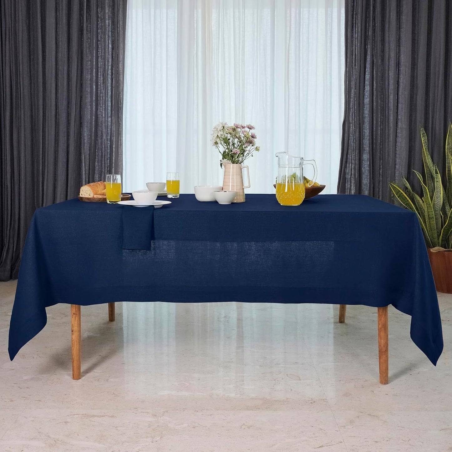 D'Moksha Homes Linen Tablecloth 60 x 120 Inch - 100% Pure Linen Navy Blue Table Cloth for Rectangle Tables - Machine Washable Cloth Tablecloth for Fall, Autumn and Halloween