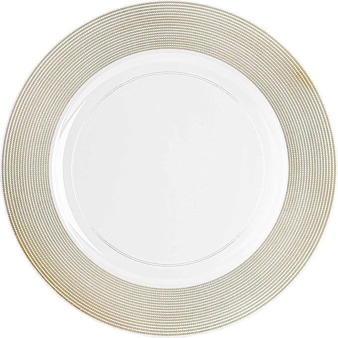 PARTY BARGAINS 13-Inch Charger Plates - 48 Pack, Clear Gold Rope Textured Rim, Heavy-Duty Disposable Chargers for Elegant Dining - Ideal for Weddings and Formal Events