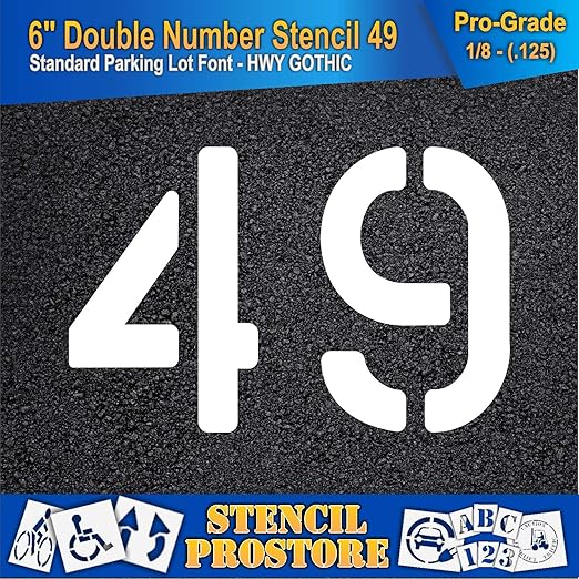 Pavement, Curb, and WheelStop Stencils - 6 inch Double Number Stencil - (49) - 6" x 9" x 1/8" (128 mil) - Pro-Grade