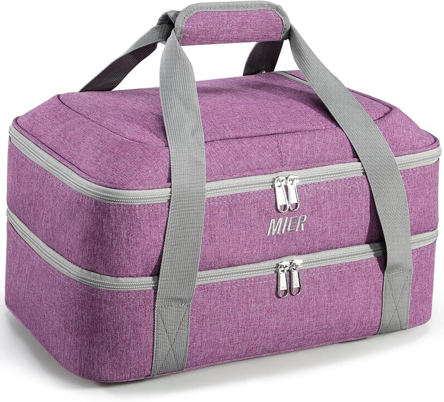 MIER Insulated Casserole Carrier Fits 9"x13" Baking Dishes/Foil Pans, Double Food Carriers Bag Thermal Holder for Hot or Cold Food Lasagna Lugger Potluck Parties Picnic Travel, Purple