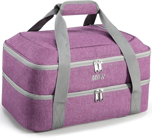 MIER Insulated Casserole Carrier Fits 9"x13" Baking Dishes/Foil Pans, Double Food Carriers Bag Thermal Holder for Hot or Cold Food Lasagna Lugger Potluck Parties Picnic Travel, Purple