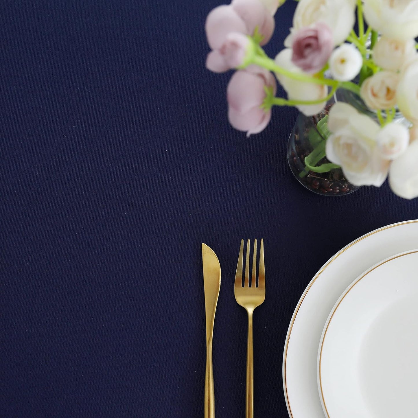 FOLINS&HOME Navy Blue Rectangle Tablecloth 90 x 132 Wrinkle Free Waterproof Polyester Table Cloths, Spillproof Heavy Duty Washable Table Cover for Party, Banquet, Wedding, Indoor - Rectangular/Oblong