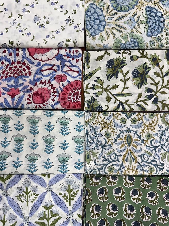 Napkins, Kitchen Towels, Table Decor, Table Linen, Cotton Cloth Border Napkins, Size 18"x 18", Hand Block Print Lunch, Dinner Napkins (Random Mix, Set of 4-18x18 Inch)