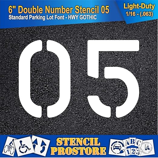 Pavement, Curb, and WheelStop Stencils - 6 inch Double Number Stencil - (05) - 6" x 9" x 1/16" (63 mil) - Light-Duty