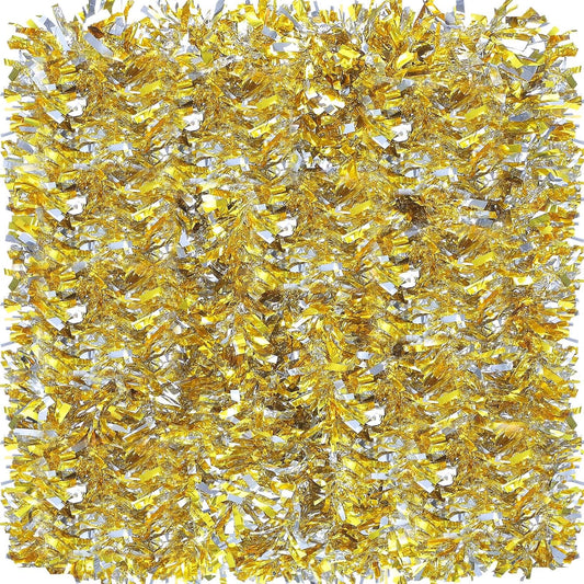 Sosation 100 ft Christmas Tinsel Garland Christmas Tree Twist Garland Bulk Glitter Metallic Streamer Indoor Outdoor Hanging Xmas Decorations(Gold Silver)