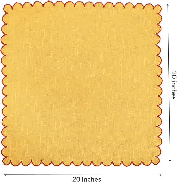 FINGERCRAFT Cloth Napkins, Everyday Use Scallop Design, Premium Quality Natural Cotton Napkin Set of 6 Perfect for Parties Dinners Weddings Easter Napkin Cloth 20x20 inch Daffodil/Rust