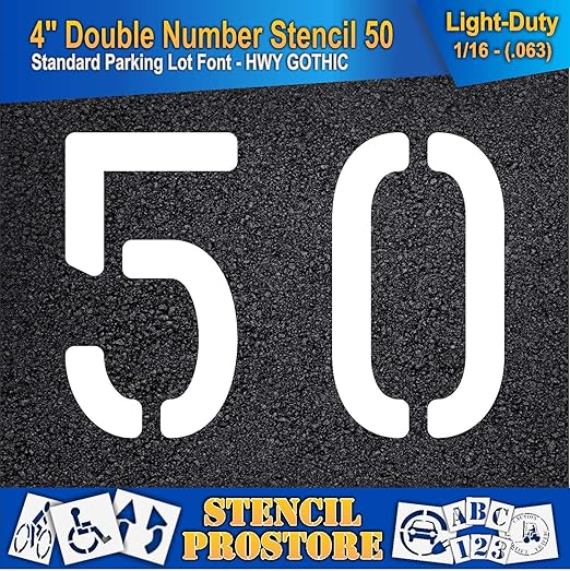 Pavement, Curb, and WheelStop Stencils - 4 inch Double Number Stencil - (50) - 4" x 5.5" x 1/16" (63 mil) - Light-Duty