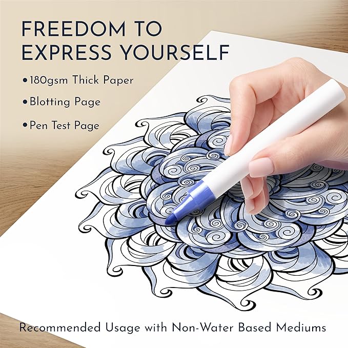 RYVE Mandala Coloring Book for Adults - 50 Unique Mandalas for Relaxation & Stress Relief - Adult Coloring Book Spiral Bound for Women and Men, Mindfulness Gifts for Women