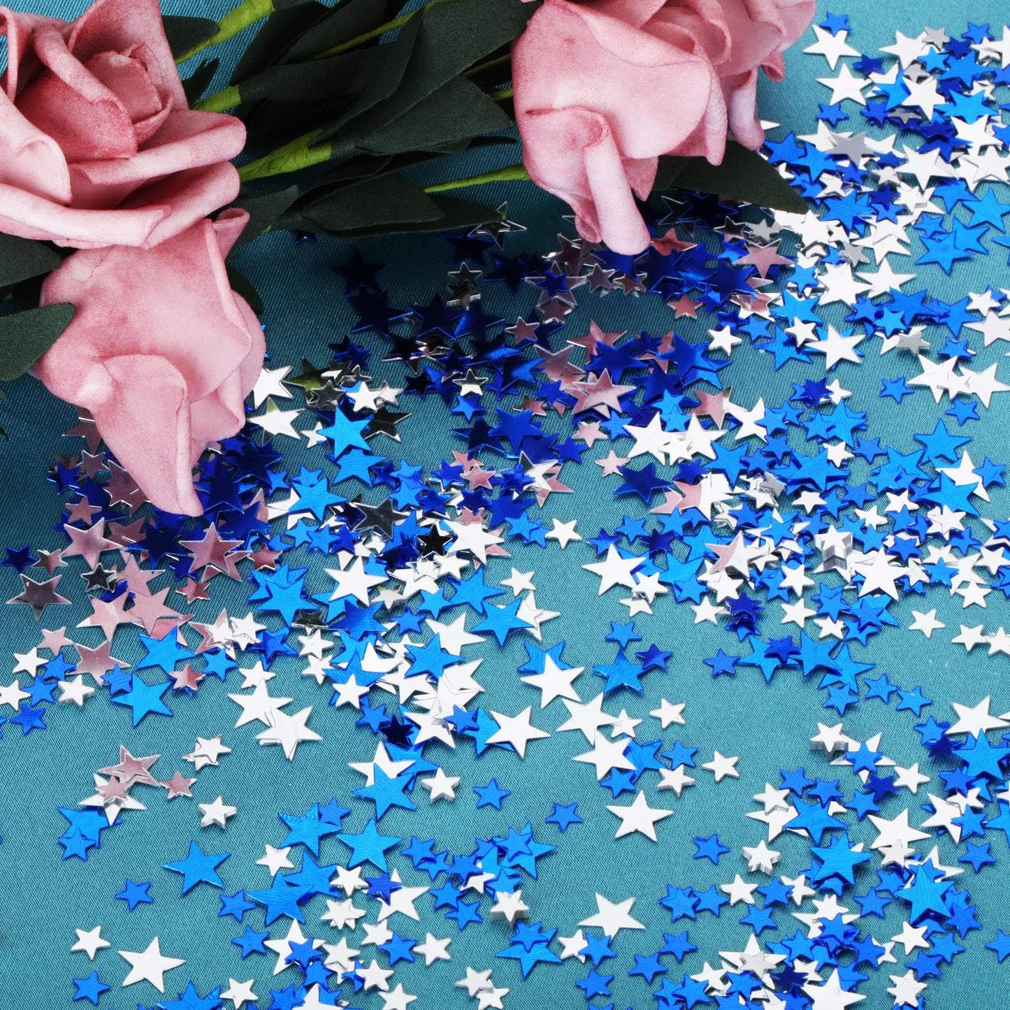 Hestya 60g Star Confetti Glitter Table Confetti Metallic Foil Stars for Christmas Party Wedding Festival Decorations(Blue Silver,10mm and 6mm)