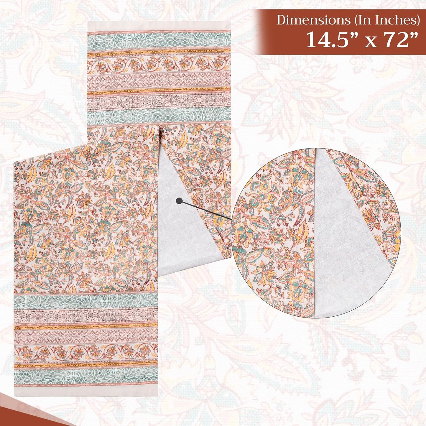 Maison d' Hermine Table Runner 100% Cotton Single Layer Table Runners 72 inches Long for Thanksgiving Christmas Decorations Home Kitchen Dining Party Wedding (Nila, 14.5" x 72")