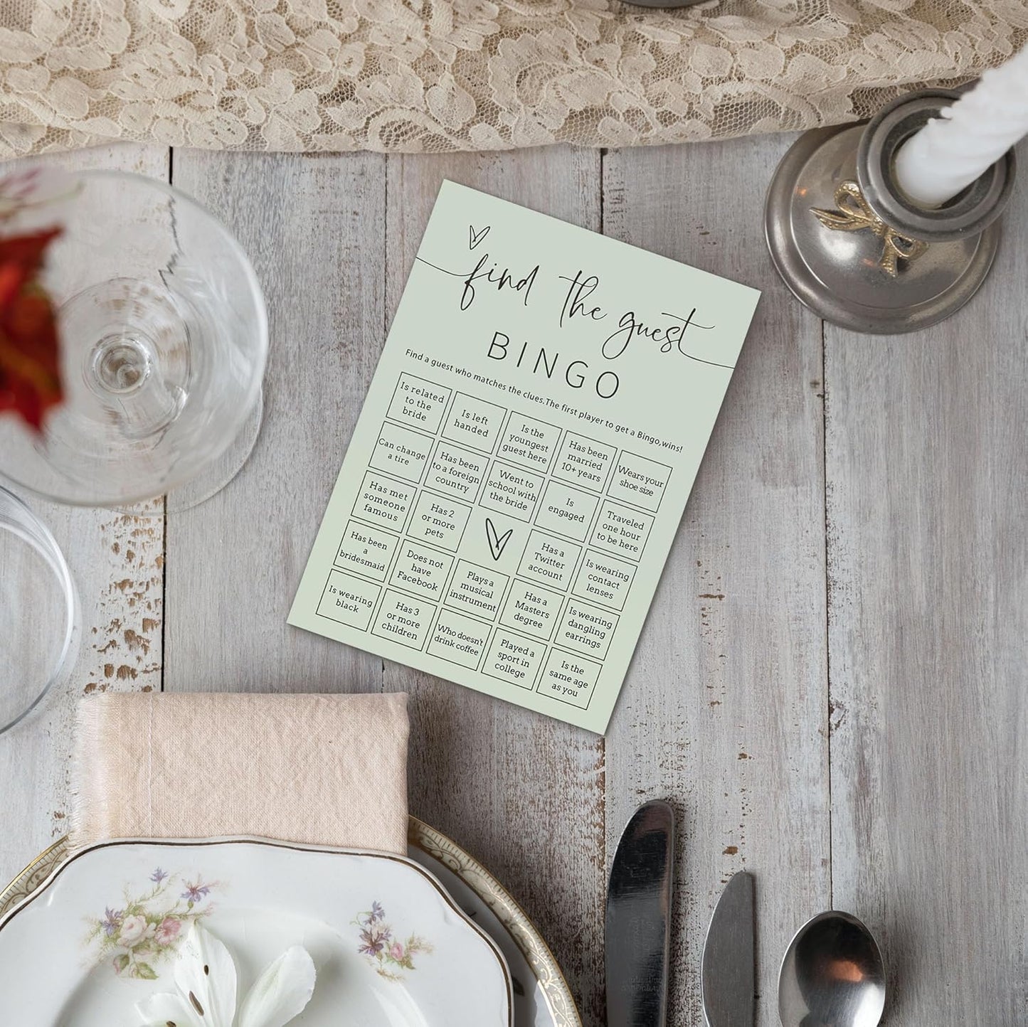 Bridal Shower Games, Find the Guest Bingo, 25Pcs Minimalist Sage Green Bridal Game Cards, Wedding Shower Games for Guests, Engagement Bachelorette Party Supplies