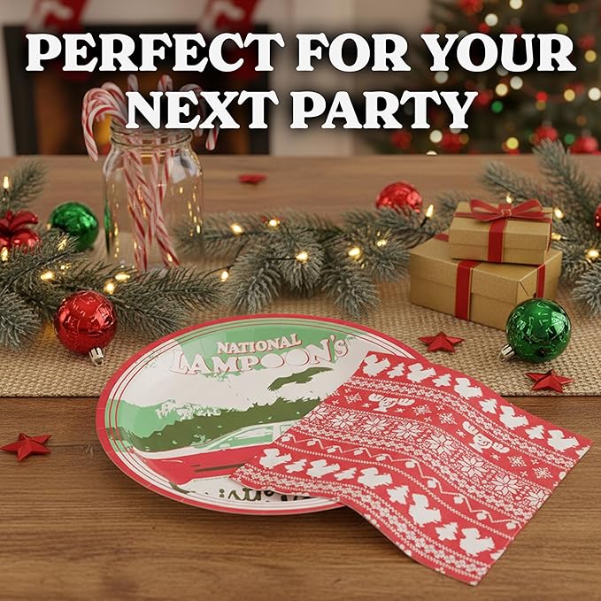 Silver Buffalo Christmas Vacation National Lampoon's 32 Pack Partyware Disposable Paper Plates and Napkins