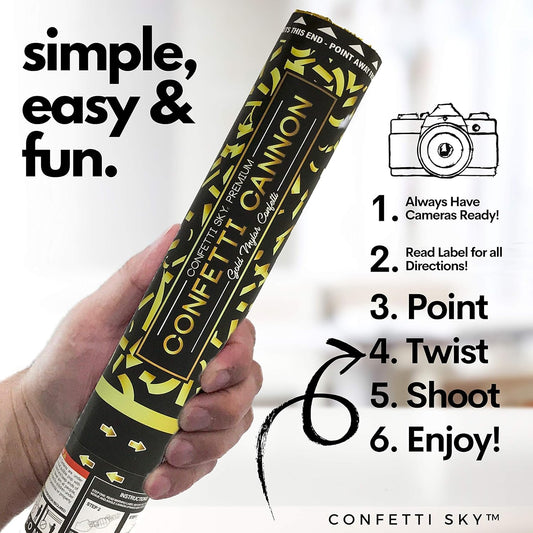 Confetti Sky [6 Pack] 12 Inch Confetti Cannons | Gold Confetti Poppers for Wedding Celebration, Birthday Party, Pranks, Graduation, Christmas Eve and New Year Celebration