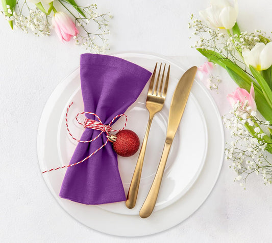 Ruvanti Cloth Napkins Set of 4, 18x18 Inches Napkins Cloth Washable, Soft, Durable, Absorbent, Cotton Blend. Table Dinner Napkins Cloth for Hotel, Lunch, Restaurant, Wedding Parties - Purple