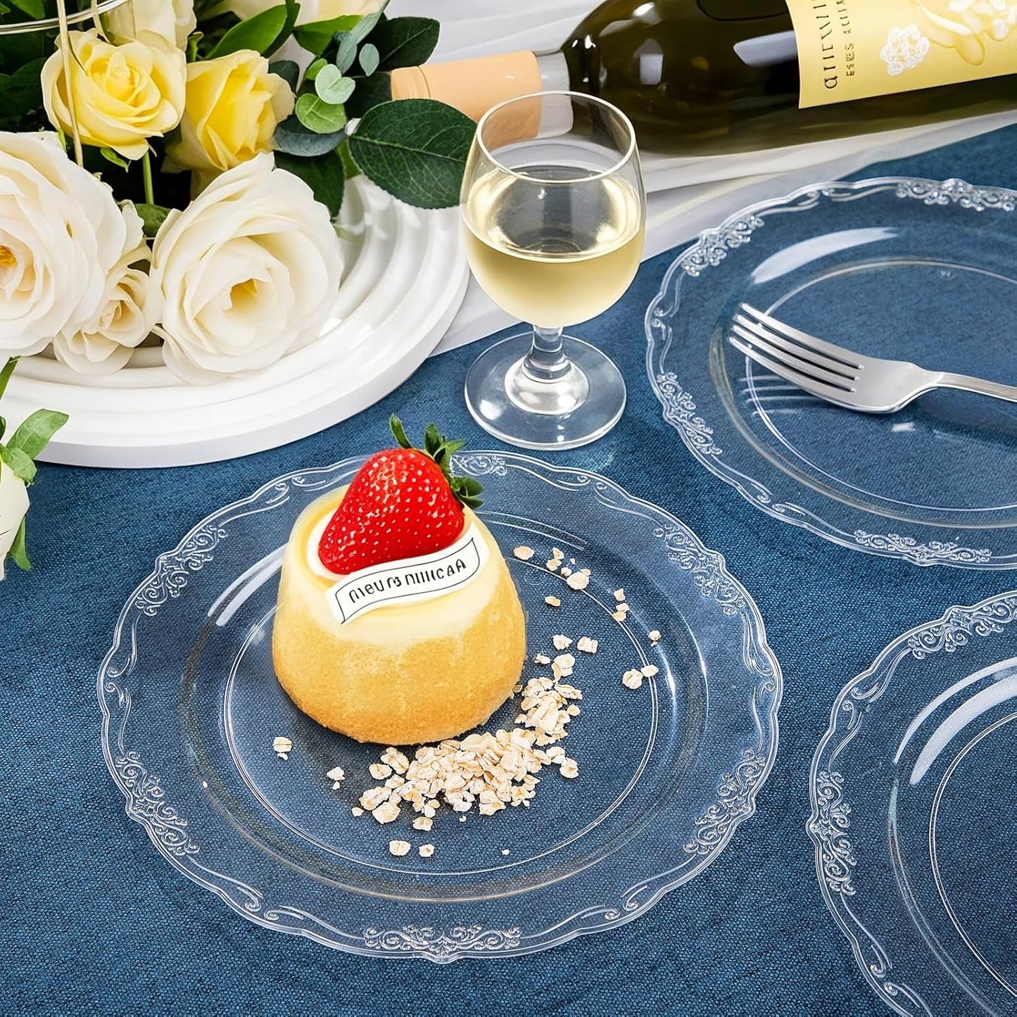 DaYammi 60PCS Clear Plastic Plates Heavy Duty Clear Disposable Plates 7.5” Fancy Dessert Plates Small Cake Plates Appetizer Platos Hard Round Plastic Platos Disposable for Wedding and Party
