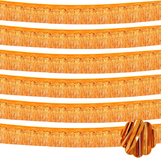6 Pack 10 Feet Foil Fringe Garland Metallic Tinsel Streamers Banner Wall Hanging Curtain Backdrop Banner for Parade Floats, Valentine's Day, Wedding, Birthday, Mardi Gras Party Decorations(Orange)