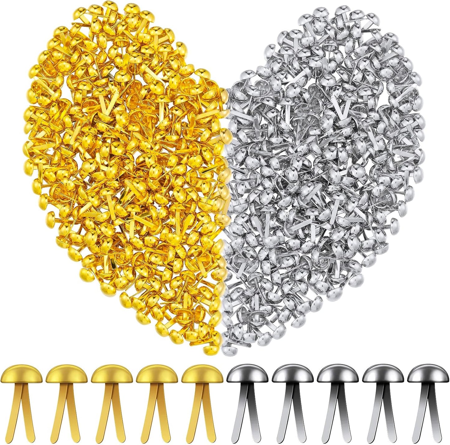 Hotop 500 Pcs Brads for Paper Crafts Metal Round Brass Paper Fasteners for Craft Art Crafting School DIY Supplies(0.3 x 0.6 Inch,Golden, Silver)