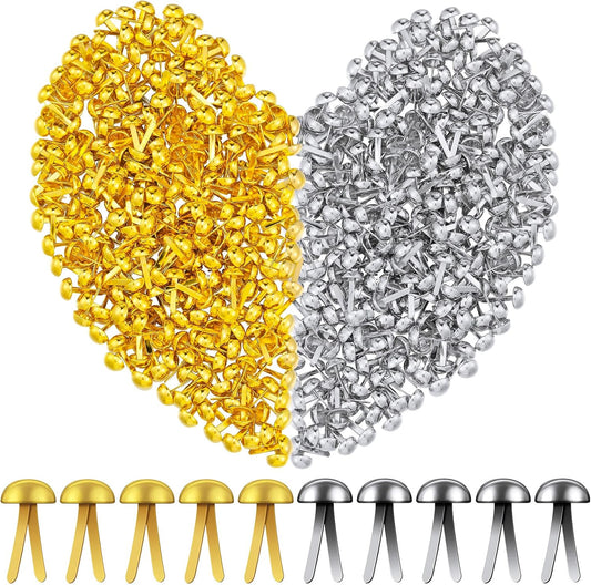 Hotop 500 Pcs Brads for Paper Crafts Metal Round Brass Paper Fasteners for Craft Art Crafting School DIY Supplies(0.3 x 0.6 Inch,Golden, Silver)