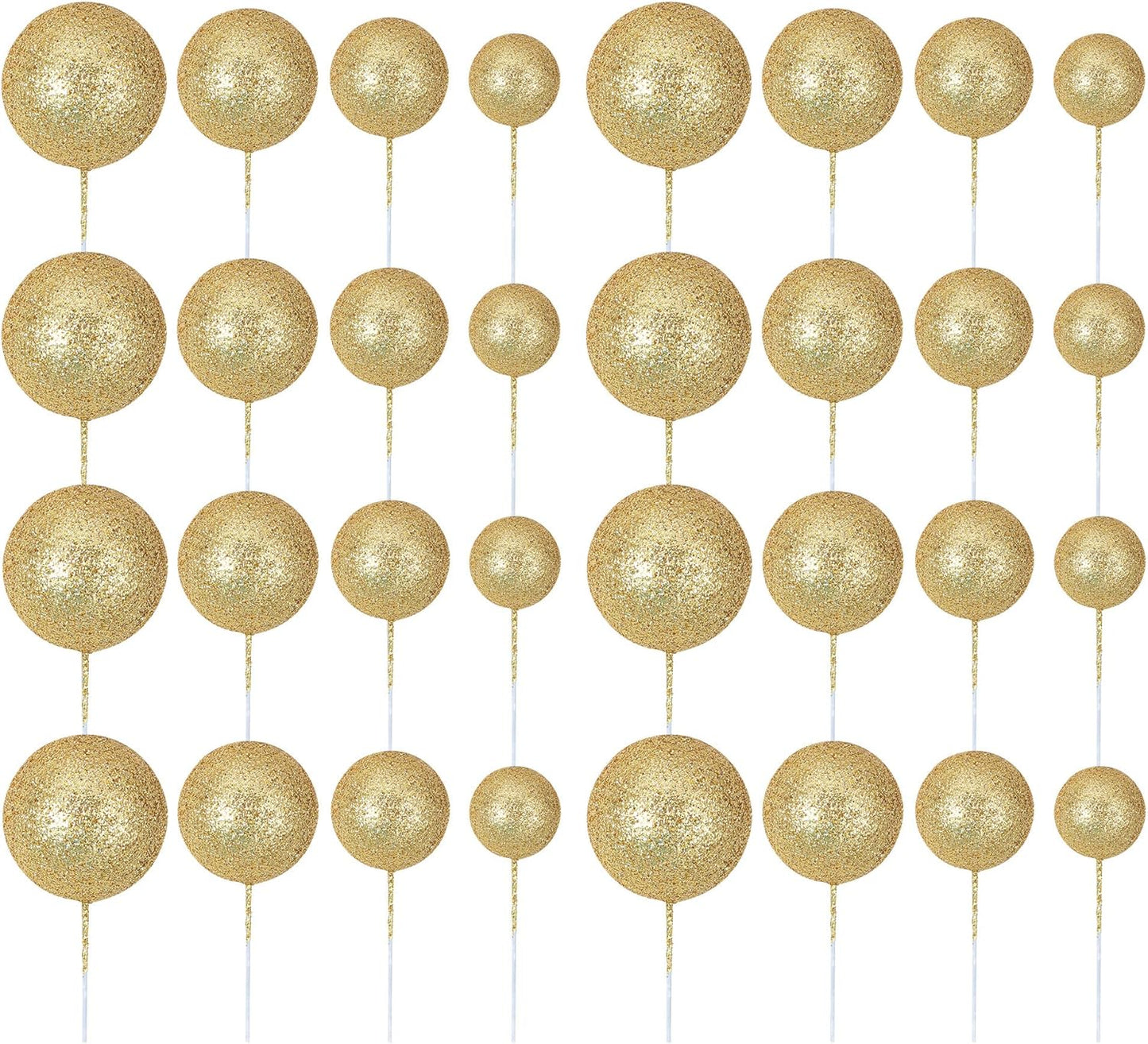 30Pcs Balls Cake Topper Glitter Foam Ball Cake Picks Mini Balloon DIY Cake Insert Topper Decoration for Baby Shower Wedding Anniversary Kids Birthday Graduation Party Cake Decorations Gold