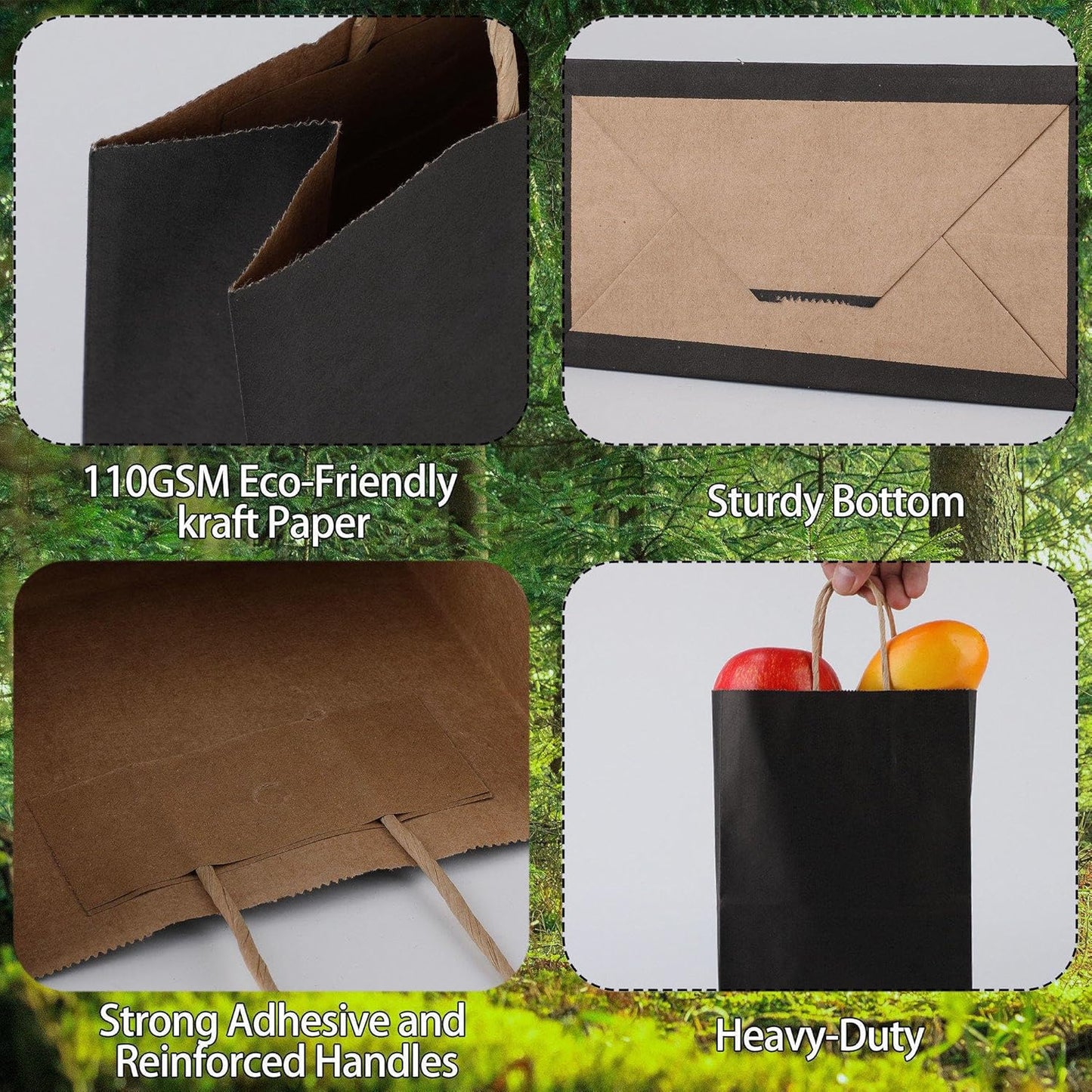 OEMVALATY 25Pcs 5.9x3.2x8.3 Inch Small Black Paper Bags with Handles Bulk, Kraft Paper Gift Bags for Birthday Party Favors Grocery Retail Business Shopping Goody Merchandise Craft Blank Bags