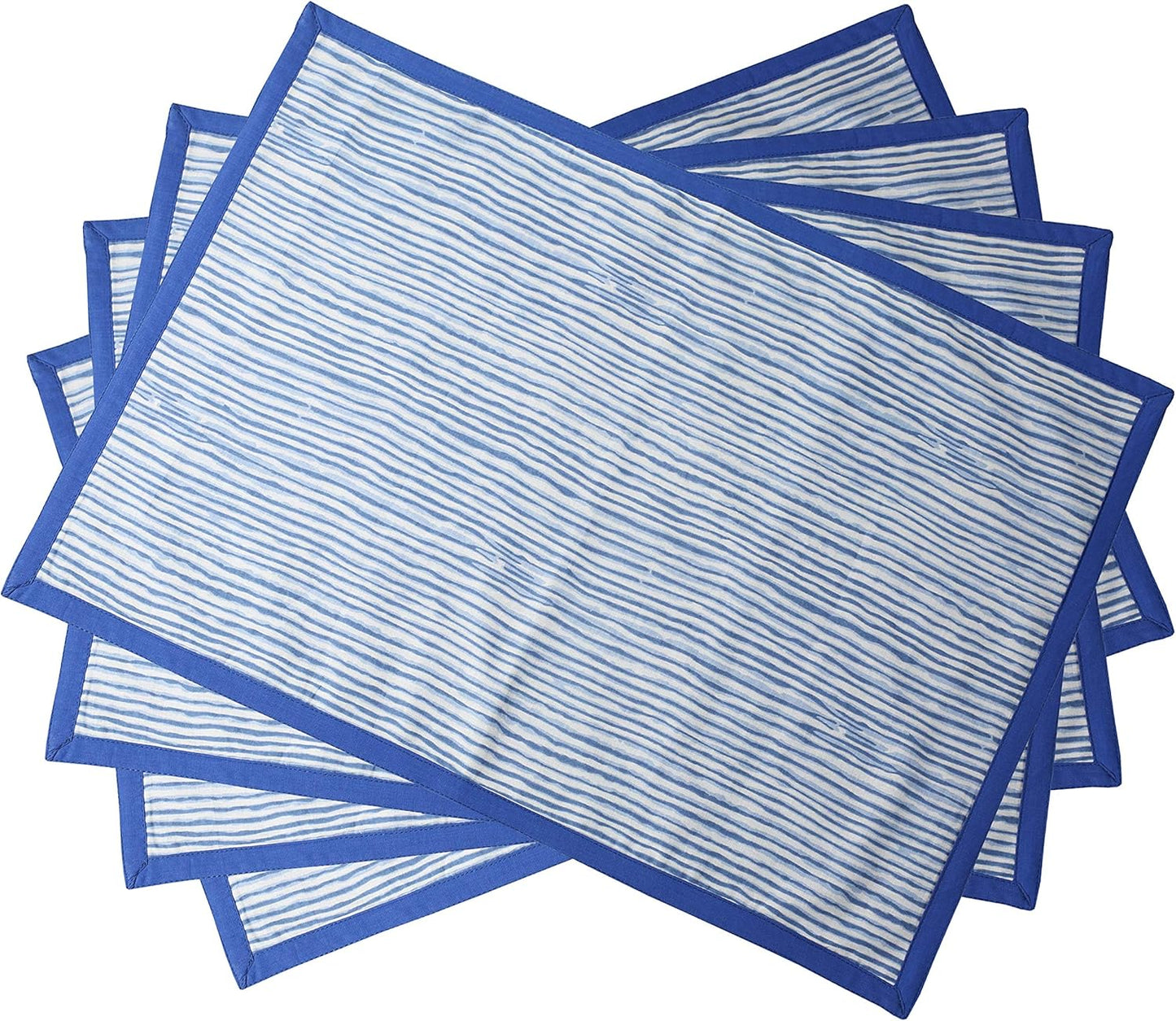 Indtresor Indian Heritage Fabric Cotton Table Linen Reversible Set Runner Napkins Mats in Blue White