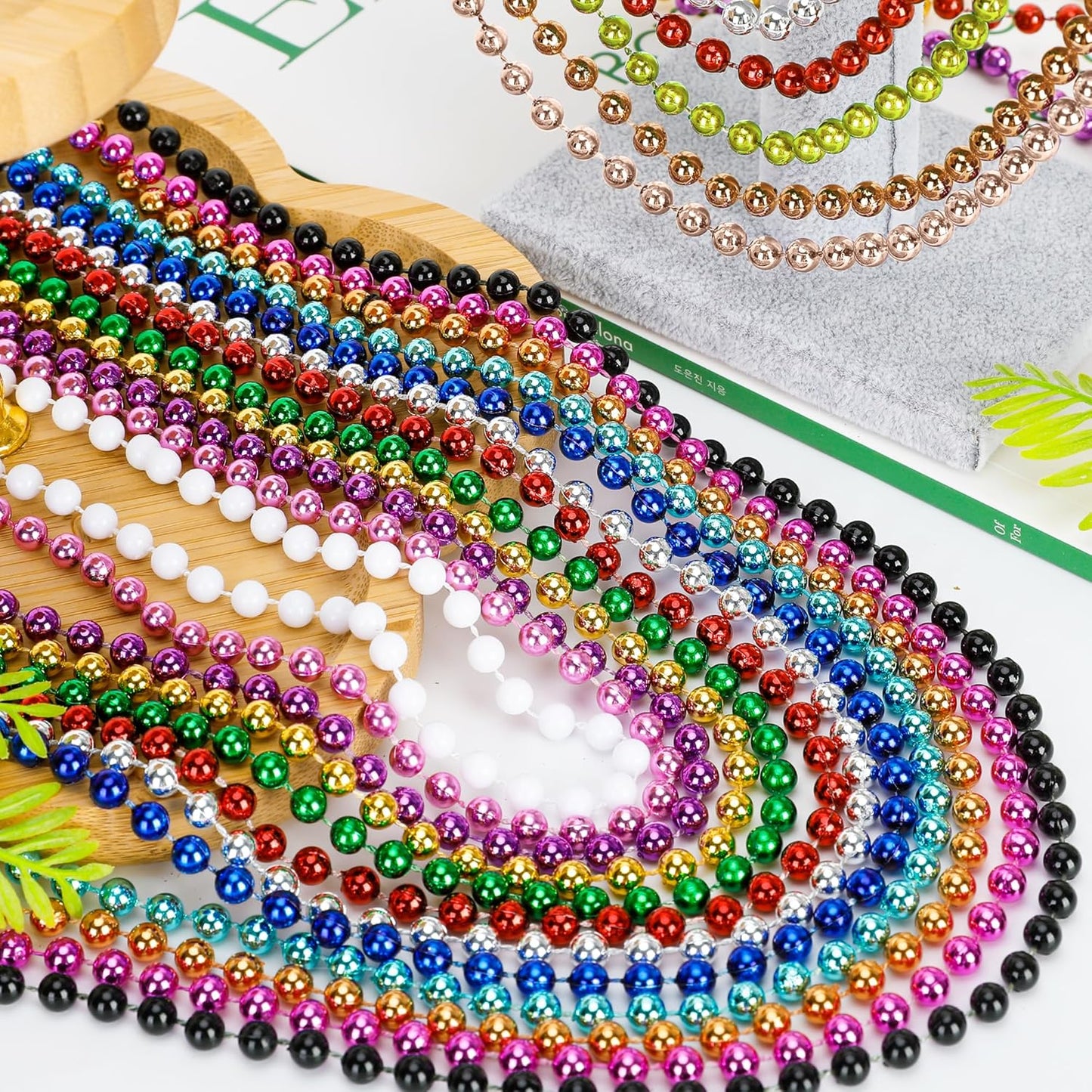 15PCS Mardi Gras Beads, Metallic 15 Kinds Beads Necklace Party Favors, 33" Colorful Mardi Gras Necklace Accessories Bulk, Festival Parade Throw Decorations for Wedding Birthday Celebrations