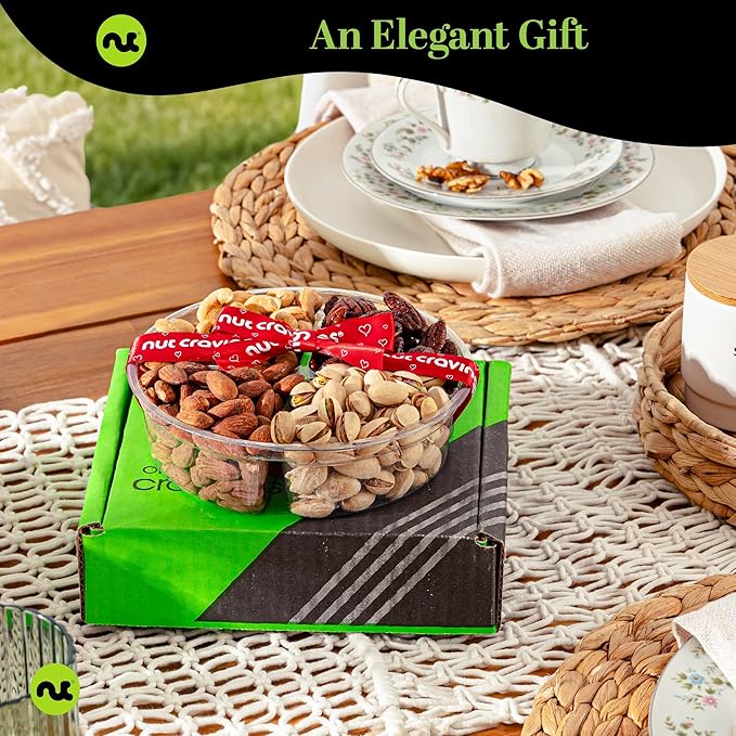 NUT CRAVINGS - Halloween Treats For Adults Mixed Nuts Gift Basket + Heart Ribbon (4 Assortments) Holiday Xmas Christmas Food Arrangement, Healthy Snack Care Package, Food Assortments