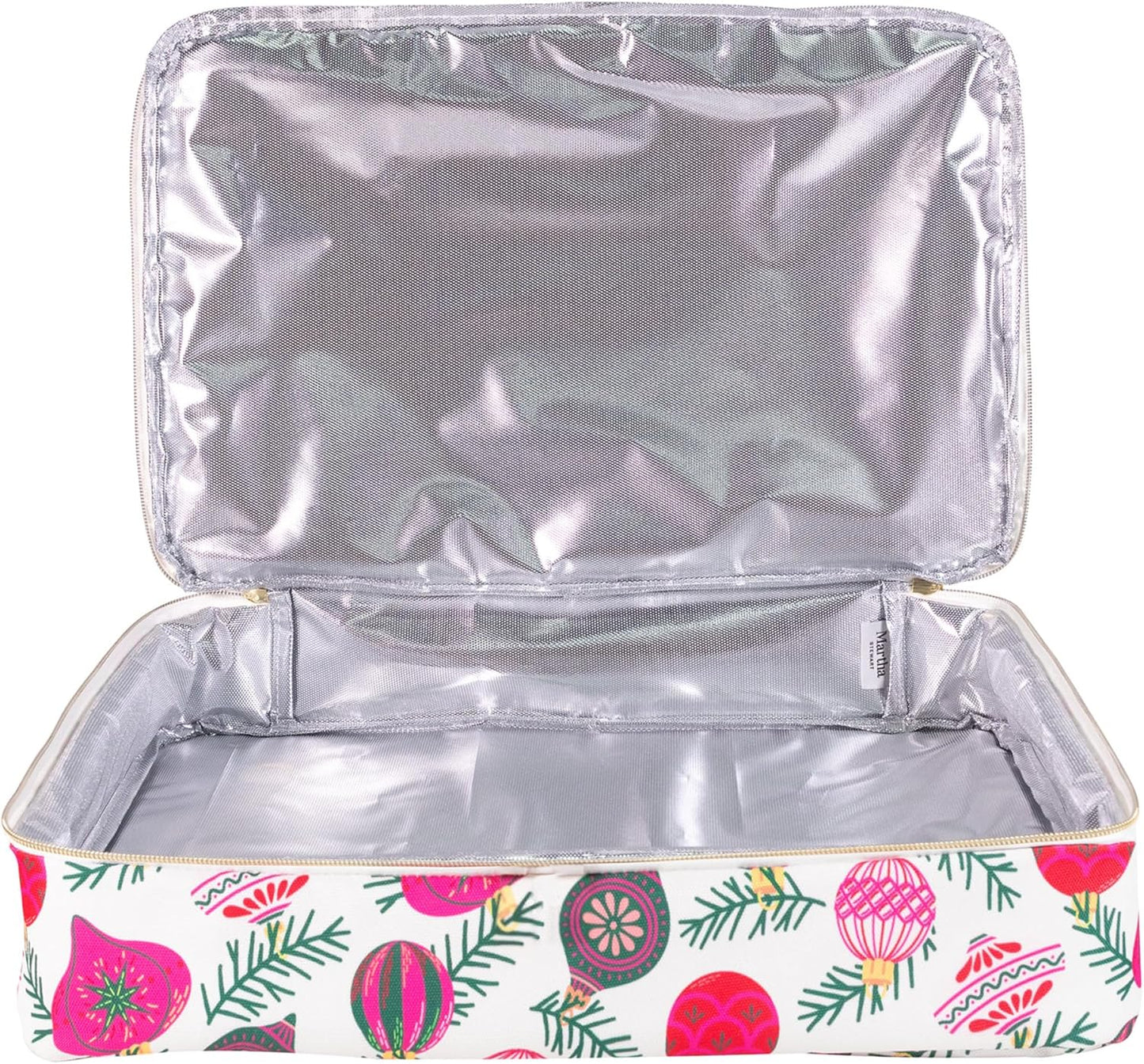 Martha Stewart Casserole Carrier for Hot or Cold Food, Fits 11.5” x 16.5” Dish, Insulated Food Carrier for Picnics, Cookouts, and Potlucks (Ornaments)