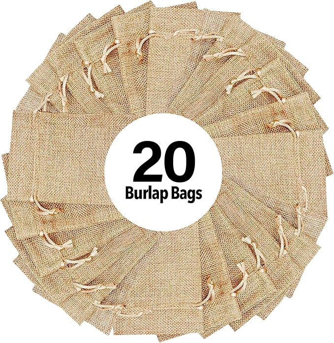 Mandala Crafts 8X10 Inch Plain Burlap Drawstring Gift Bags for Favors - 20 Large Linen Sacks Gift Pouches for Candy, Coffee, Jewelry, Wedding, and Party Supplies