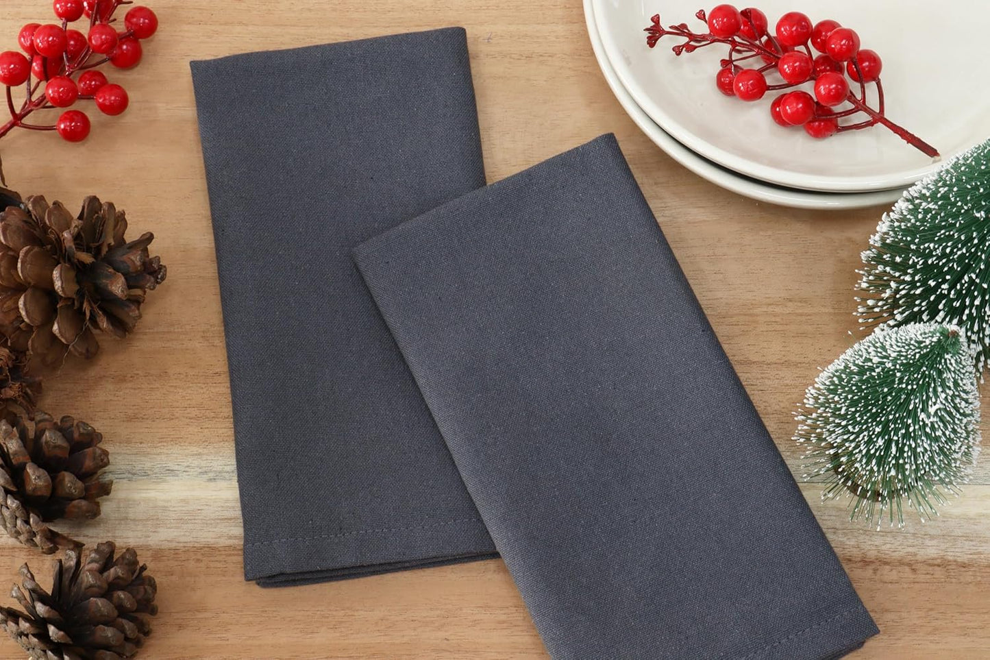 PurpleEssences Set of 12 Cloth Dinner Napkins 100% Cotton 18x18 Inch - Soft Durable Washable - Ideal for Farmhouse Party Fall Thanksgiving - Perfect Everyday Use Table Linen - Dark Gray