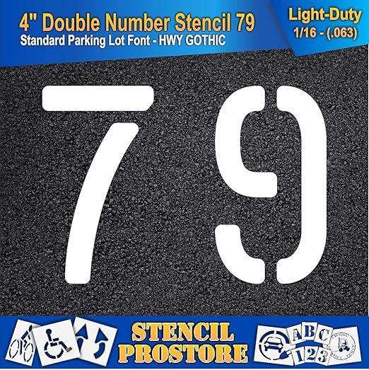 Pavement, Curb, and WheelStop Stencils - 4 inch Double Number Stencil - (79) - 4" x 5.5" x 1/16" (63 mil) - Light-Duty