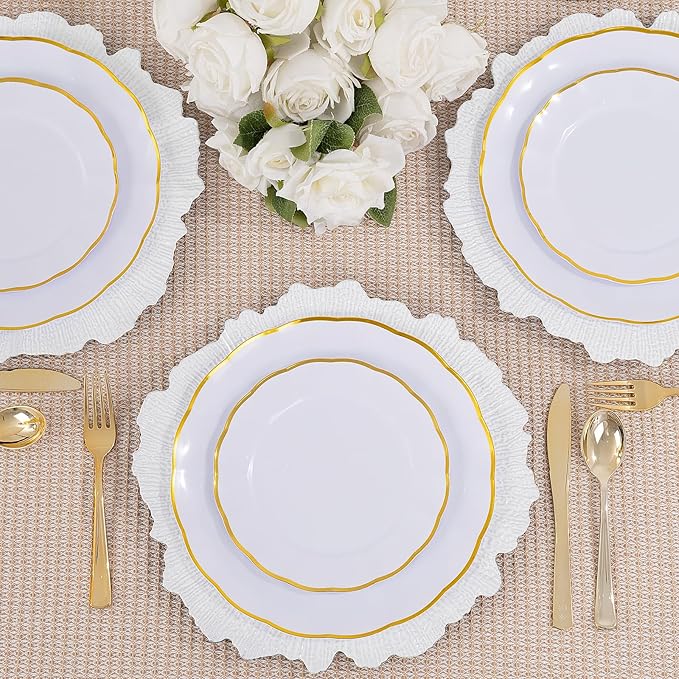 EI 50pcs Reef Charger Plates Bulk,13 Inch Plastic White Charger Plates,Parties,White Chargers for Dinner Plates,Suitable for Wedding,Events