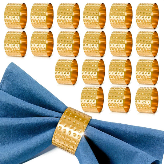 20 Pcs Gold Napkin Rings Set – Thanksgiving Napkin Rings Hammered Metal Finish | 1.8x1.1 Sturdy Metal for Large Events, Banquets, and Holiday Dining | Elegant Christmas Table Decor