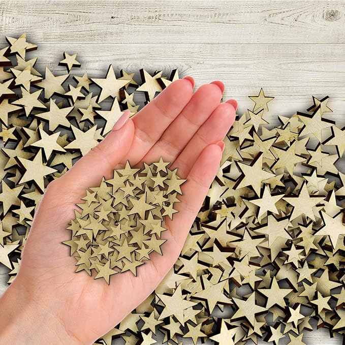 Confetti - Engraved Wood - Rustic Wooden Wedding Decor Party Table Scatter Decorations (Stars)