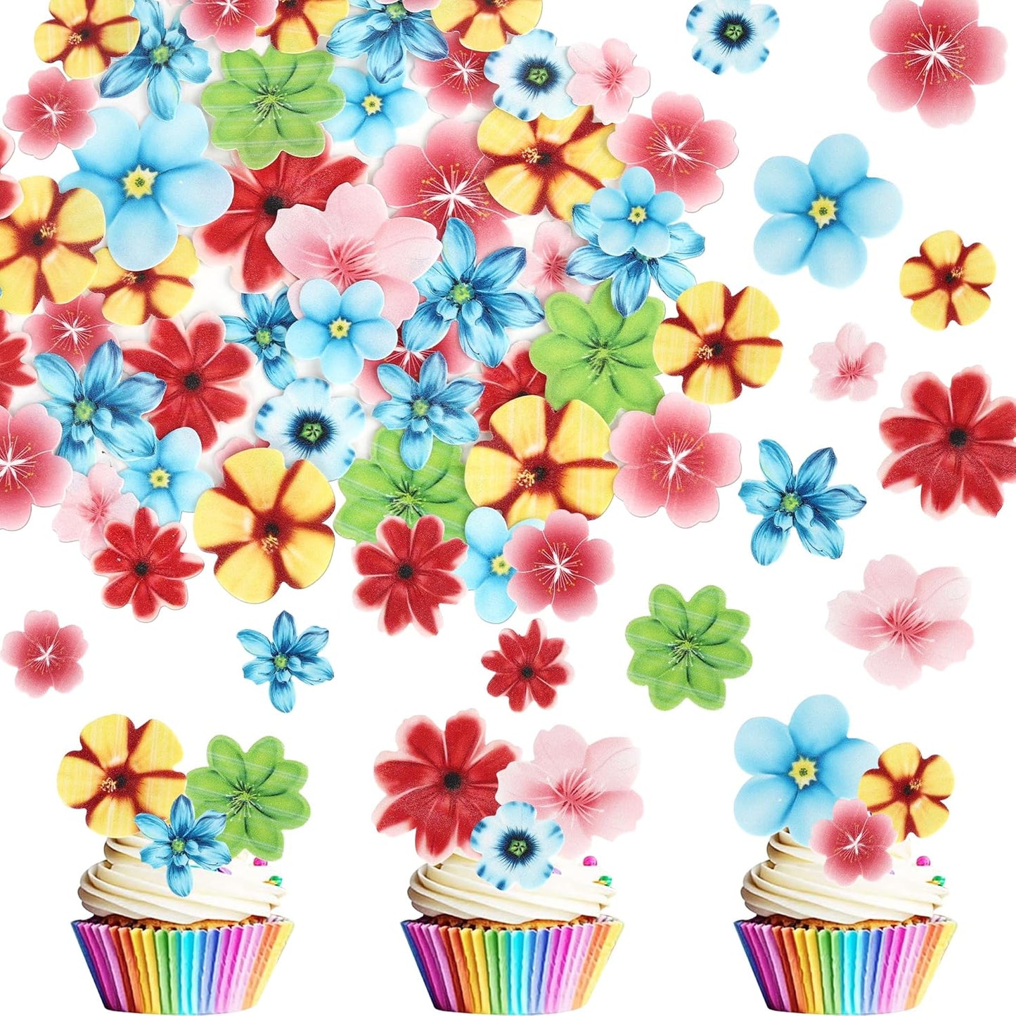 72 PCS Edible Flowers Cupcake Toppers Edible Wedding Engagement Flowers Cupcake Decorations Wafer Paper Flowers Cupcake Picks for Baby Shower Wedding Birthday Party Cake Food Decorations Supplies