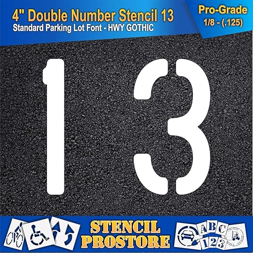 Pavement, Curb, and WheelStop Stencils - 4 inch Double Number Stencil - (13) - 4" x 4" x 1/8" (128 mil) - Pro-Grade