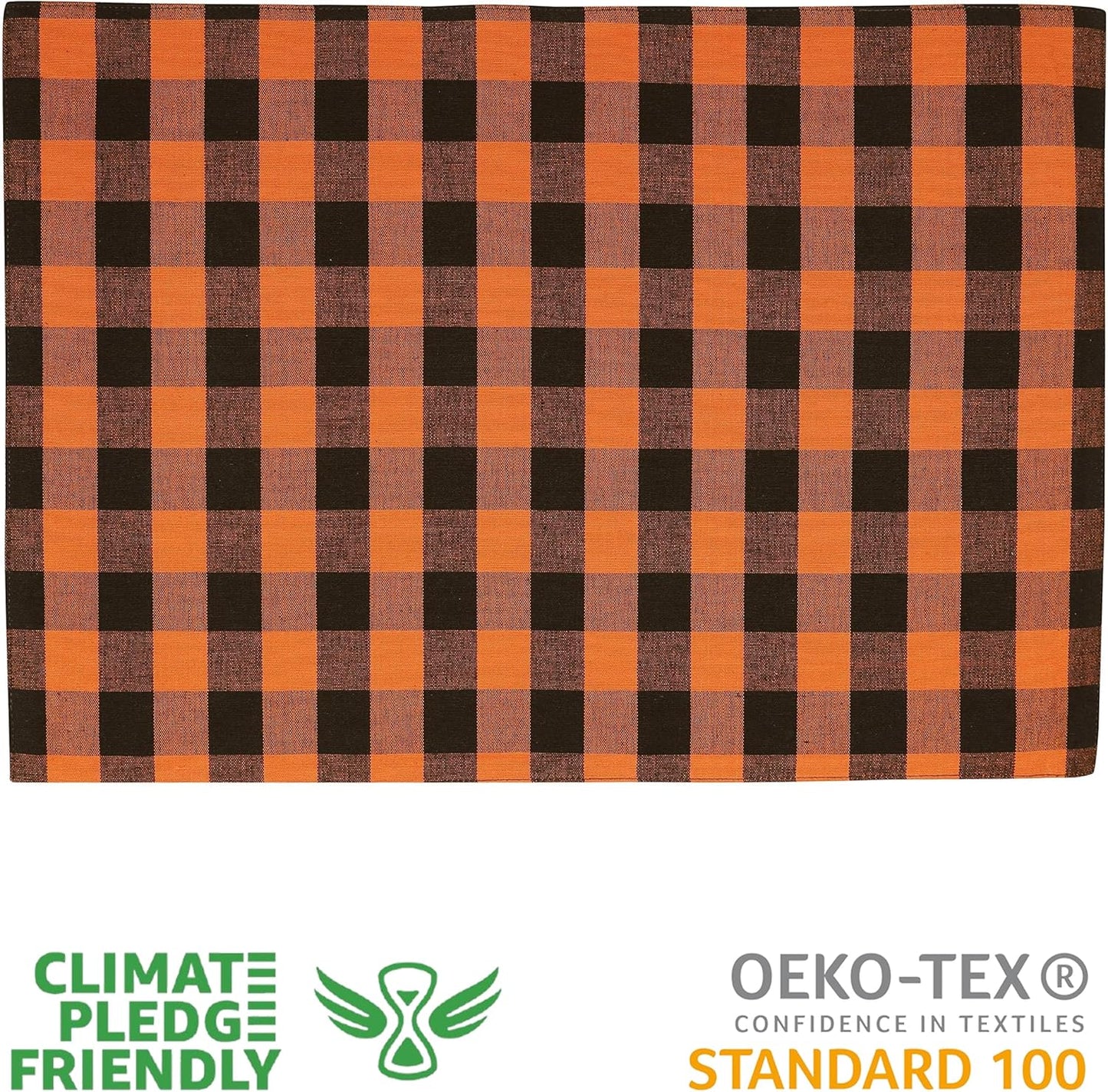 Urban Villa Halloween Placemats for Dining Table 100% Cotton Placemats 14''x20'' Over Sized Tablemats Set of 6 Placemats Orange/Black Color Buffalo Check Tablemats for Dinners Wedding PartiesPlacemats