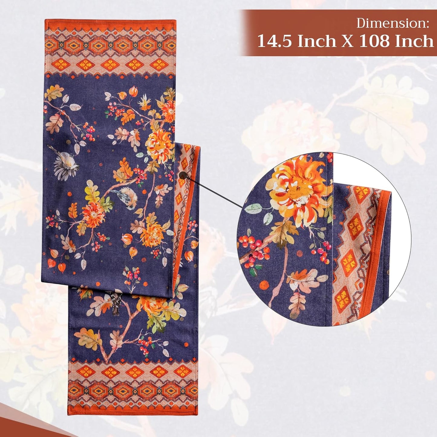 Maison d' Hermine Table Runner 100% Cotton Double Layer Table Runners 108 inches Long for Thanksgiving Christmas Decorations Home Kitchen Dining Party Wedding (Kelim - Infinity, 14.5" x 108")