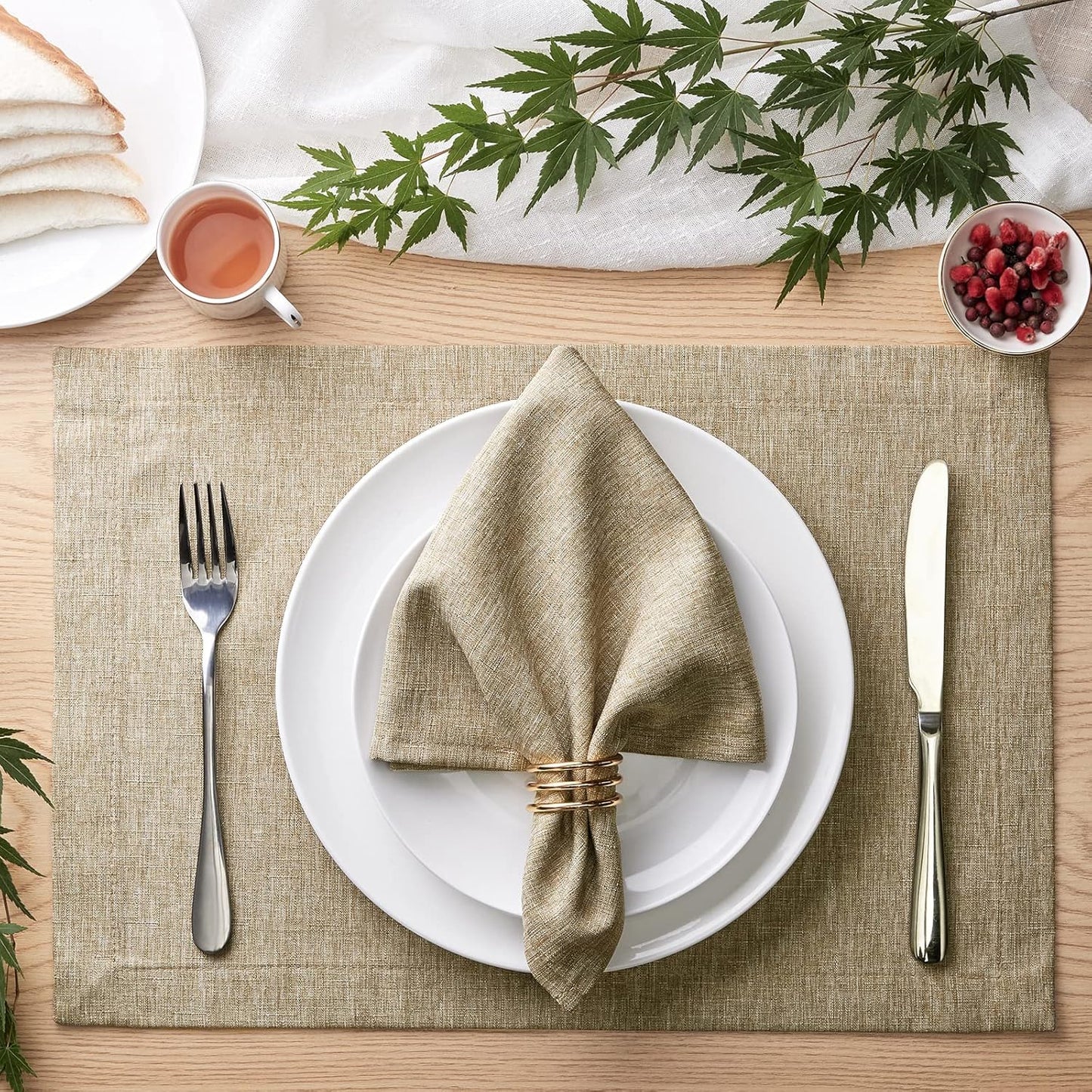 Mebakuk Cloth Placemats, Machine Washable Linen Style Thick Place Mats, Heat Resistant and Easy to Clean Fabric Table Mats for Kitchen Dining Table (Mocha, Set of 6)