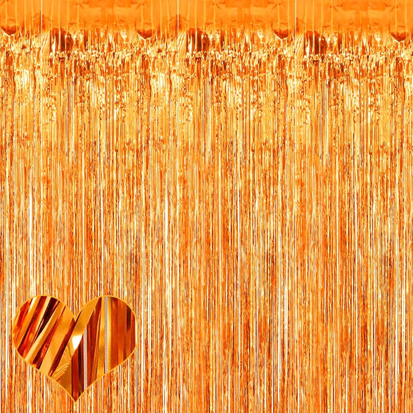 4 Pack Orange Fringe Curtain Backdrop, 3.2Ft x 9.8Ft Metallic Tinsel Foil Fringe Streamers Background for Photo Booth Birthday Wedding Baby Shower Carnival Easter Mother’s Day Party Decorations
