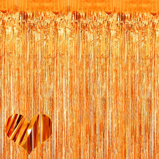 4 Pack Orange Fringe Curtain Backdrop, 3.2Ft x 9.8Ft Metallic Tinsel Foil Fringe Streamers Background for Photo Booth Birthday Wedding Baby Shower Carnival Easter Mother’s Day Party Decorations