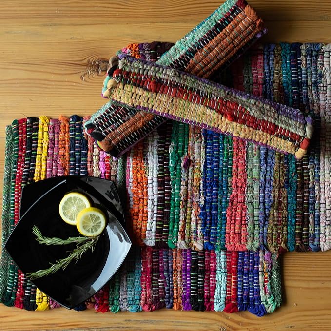 Chardin home Eco Friendly Rainbow Multi Chindi Placemats (Set of 4 mats), Size: 13"x19"
