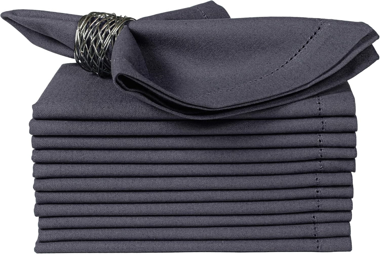 Bedding Craft Cotton Cloth Dinner Napkins Set of 12 – 18x18 Steel Grey with Hemstitched Mitered Corners – Machine Washable Reusable Napkins for Thanksgiving & Christmas